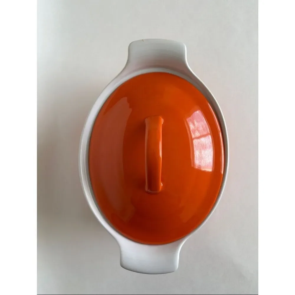 Berndes Germany Ceramic Oval Orange Casserole Dish With Lid